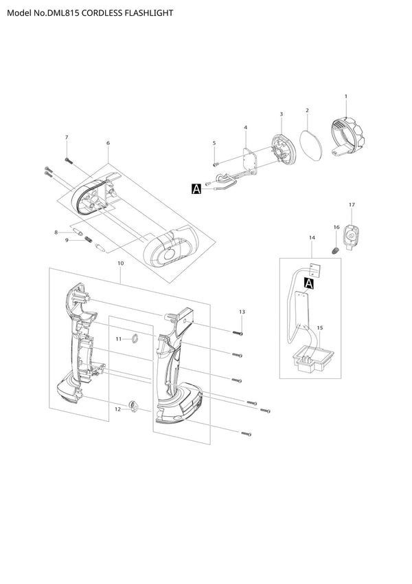 Pièces détachées lampe de chantier sans fil Makita DML815