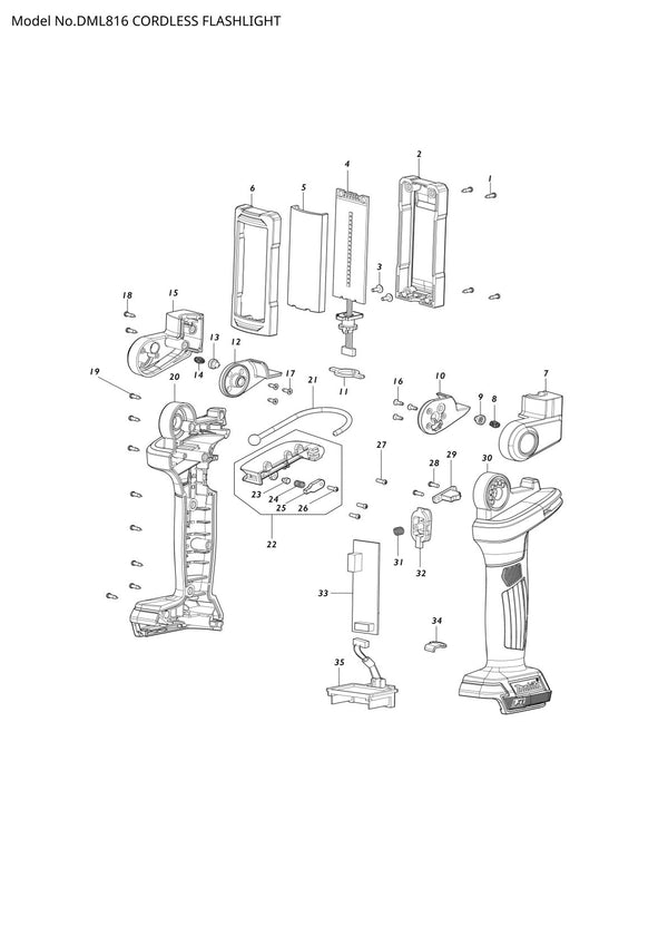 Pièces détachées lampe de chantier sans fil Makita DML816