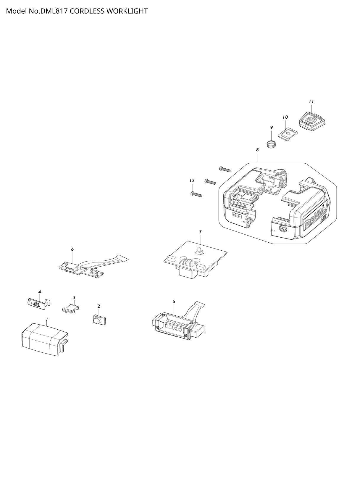 Pièces détachées lampe de chantier sans fil Makita DML817