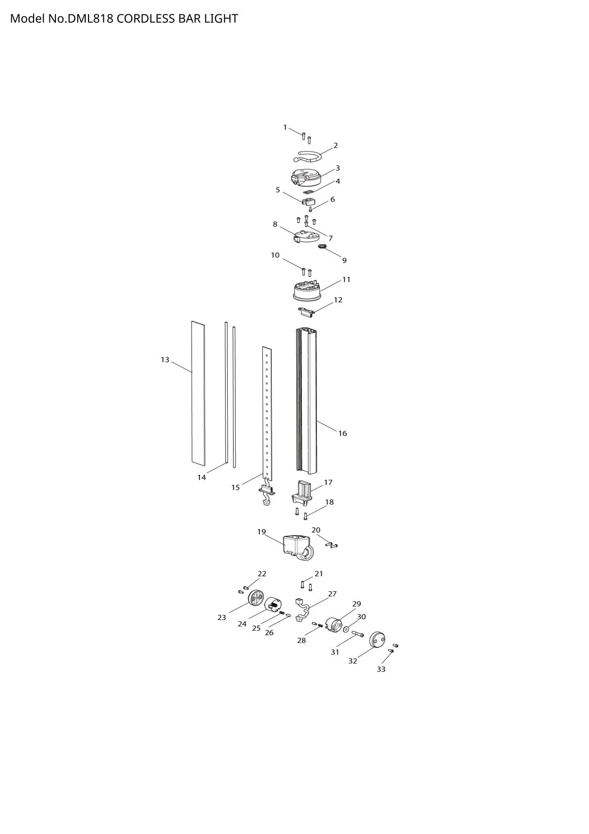 Pièces détachées lampe de chantier sans fil Makita DML818