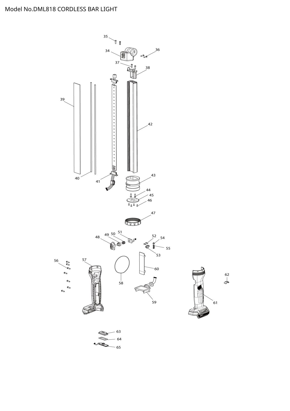 Pièces détachées lampe de chantier sans fil Makita DML818