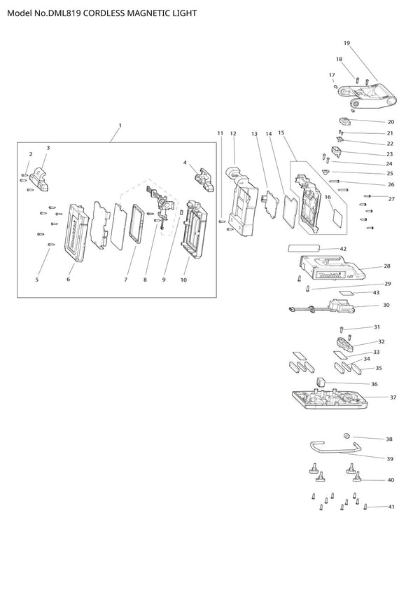 Pièces détachées lampe de chantier sans fil Makita DML819