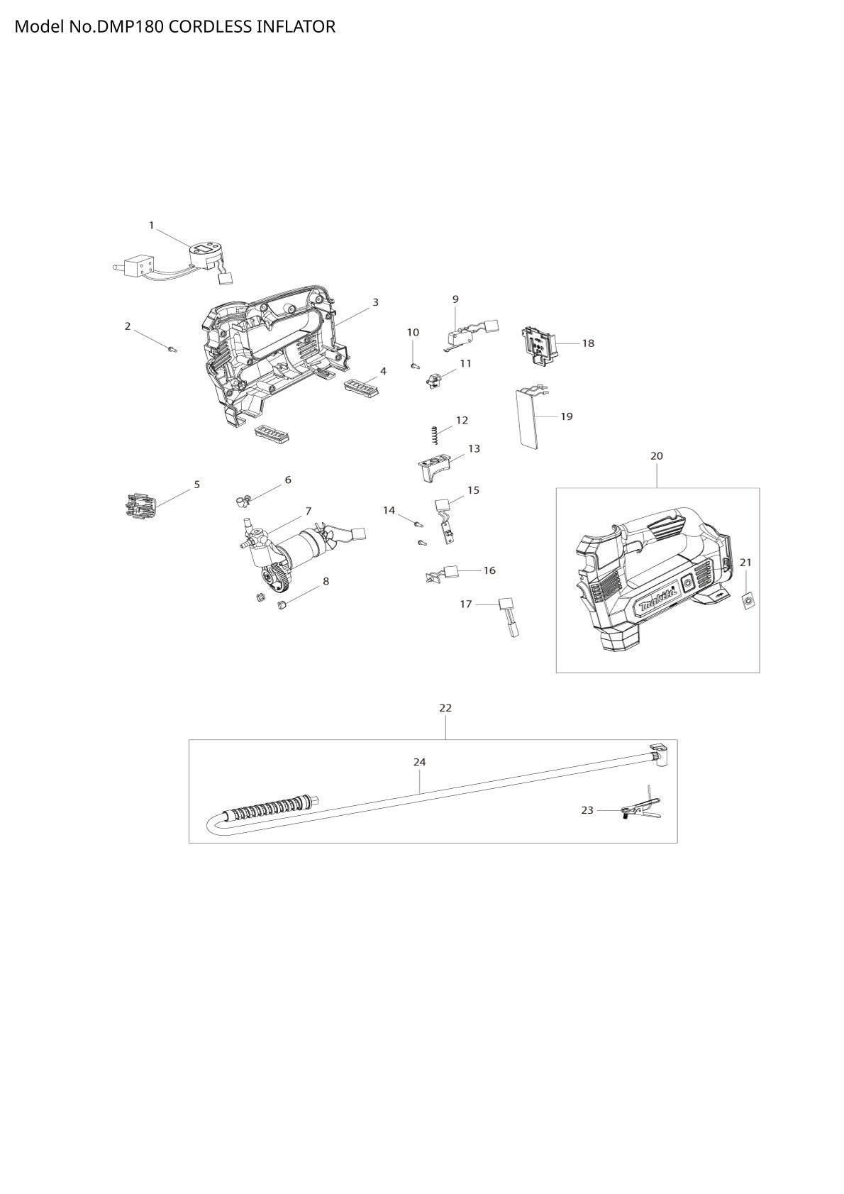 Pièces détachées gonfleur sans fil Makita DMP180