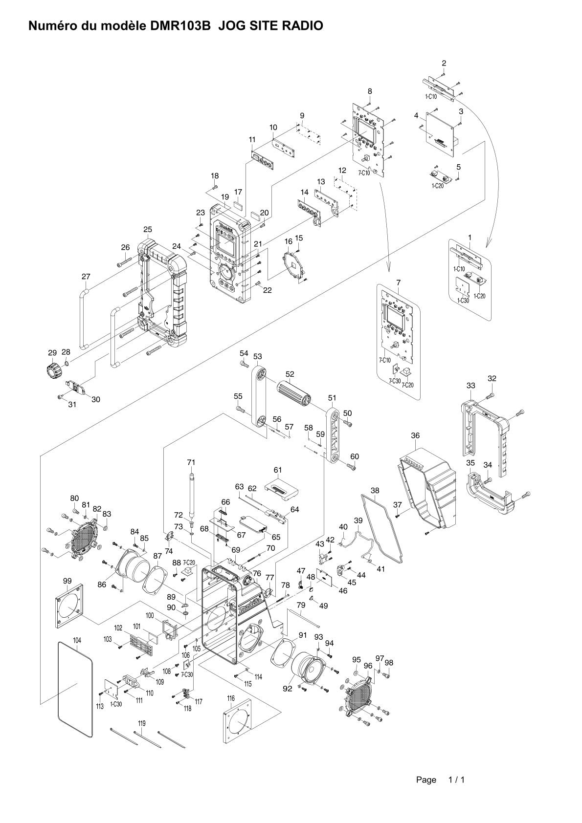 Pièces détachées radio de chantier sans fil Makita DMR103B