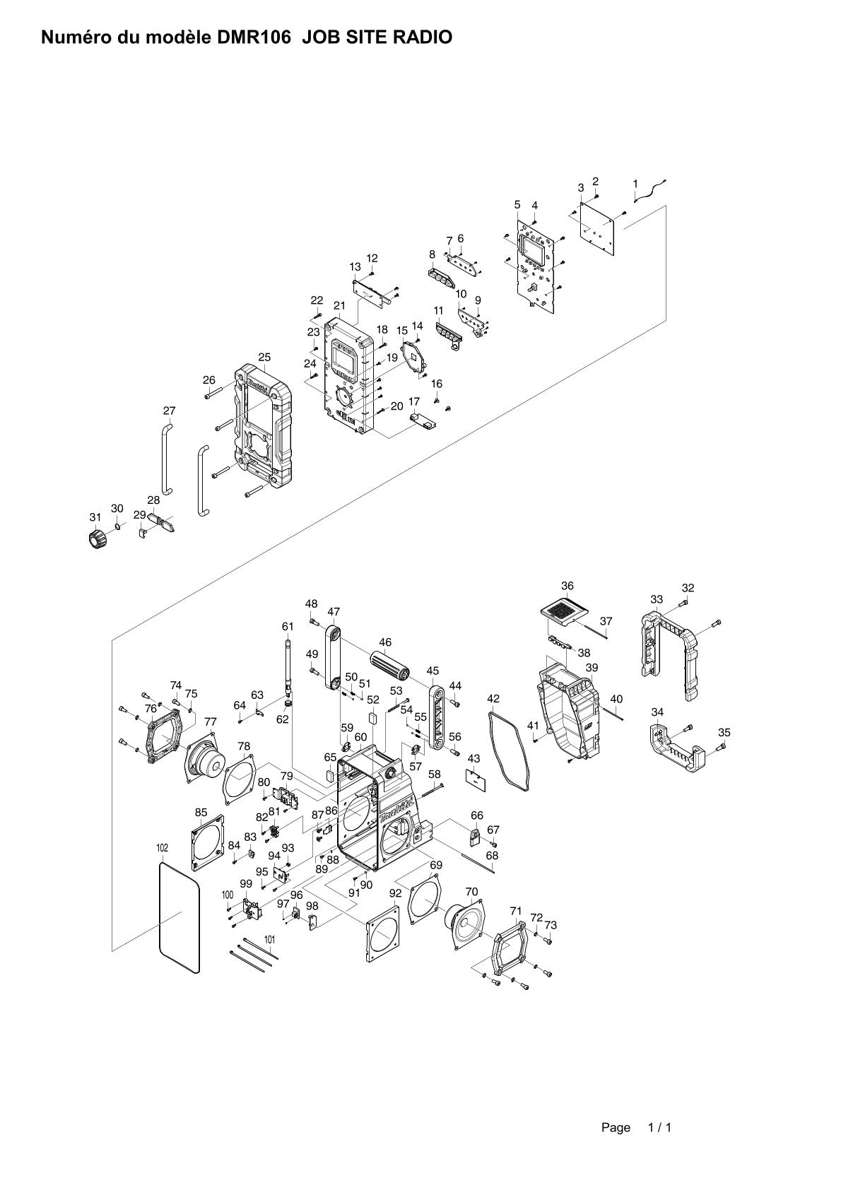 Pièces détachées radio de chantier sans fil Makita DMR106