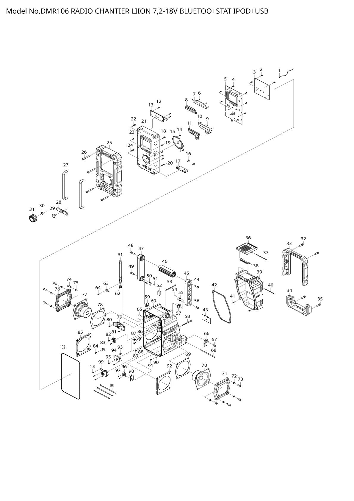 Pièces détachées radio de chantier sans fil Makita DMR106
