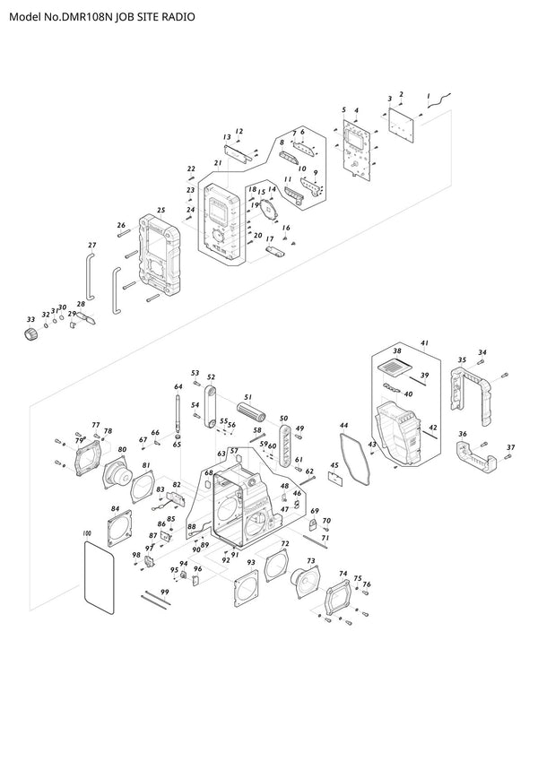 Pièces détachées radio de chantier sans fil Makita DMR108N