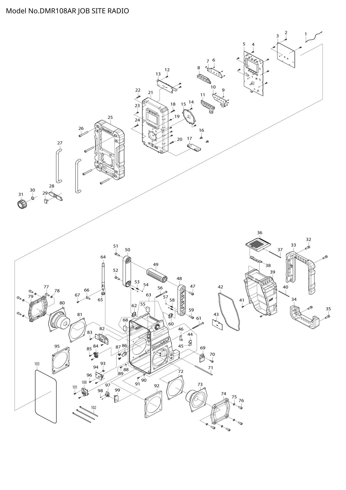 Pièces détachées radio de chantier sans fil Makita DMR108