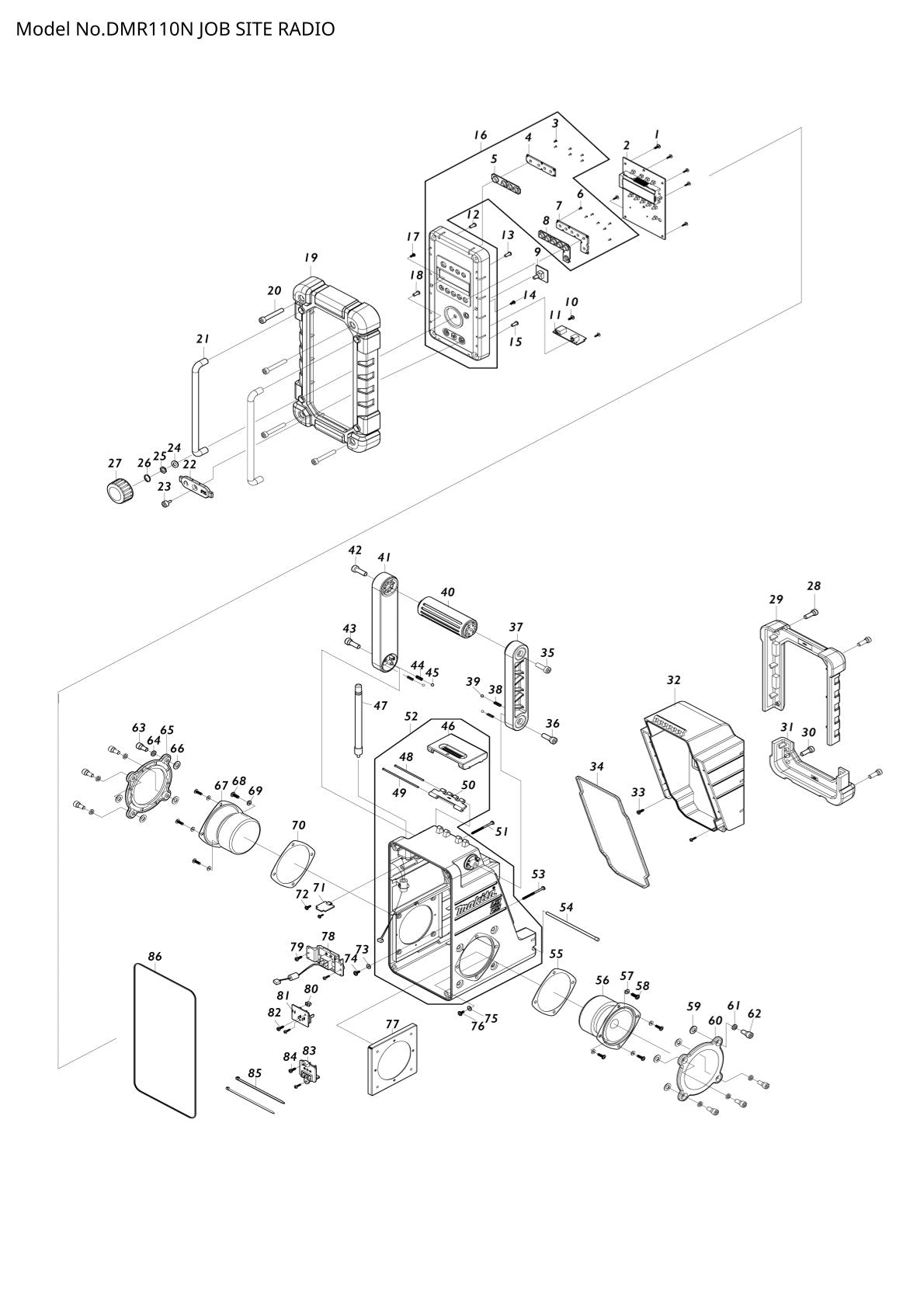 Pièces détachées radio de chantier sans fil Makita DMR110N