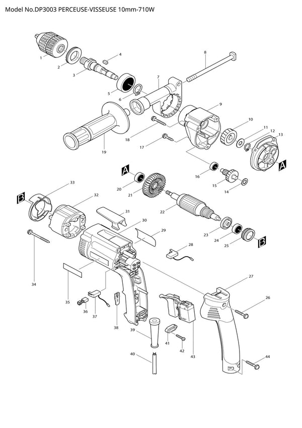 Pièces détachées perceuse Makita DP3003
