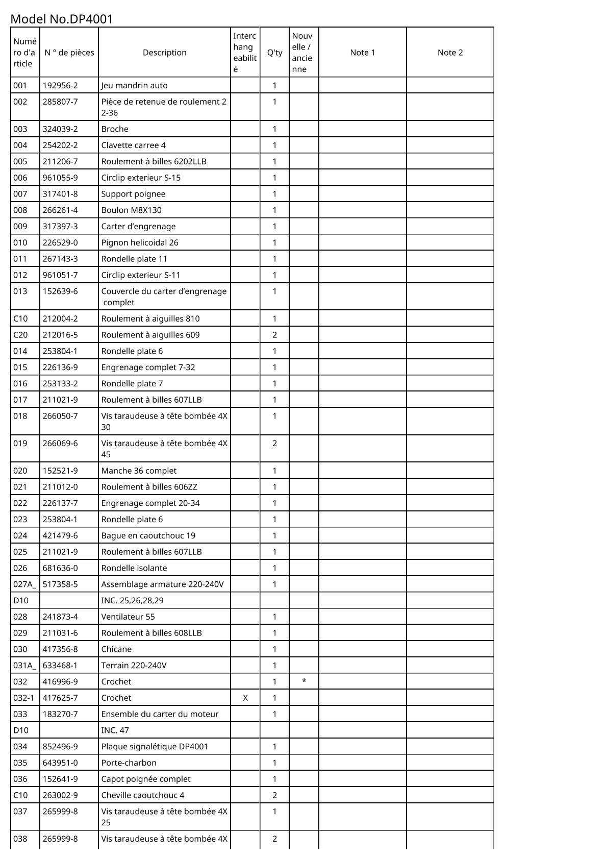 Pièces détachées perceuse Makita DP4001