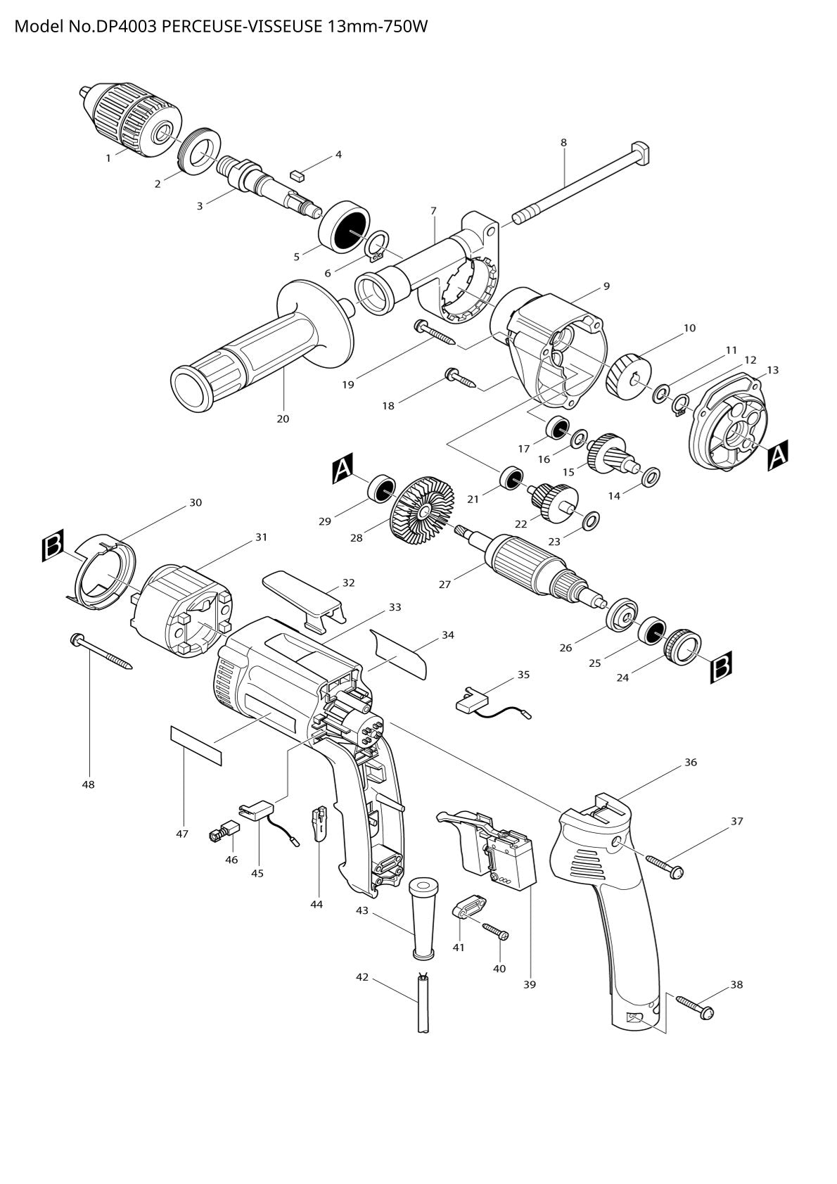 Pièces détachées perceuse Makita DP4003