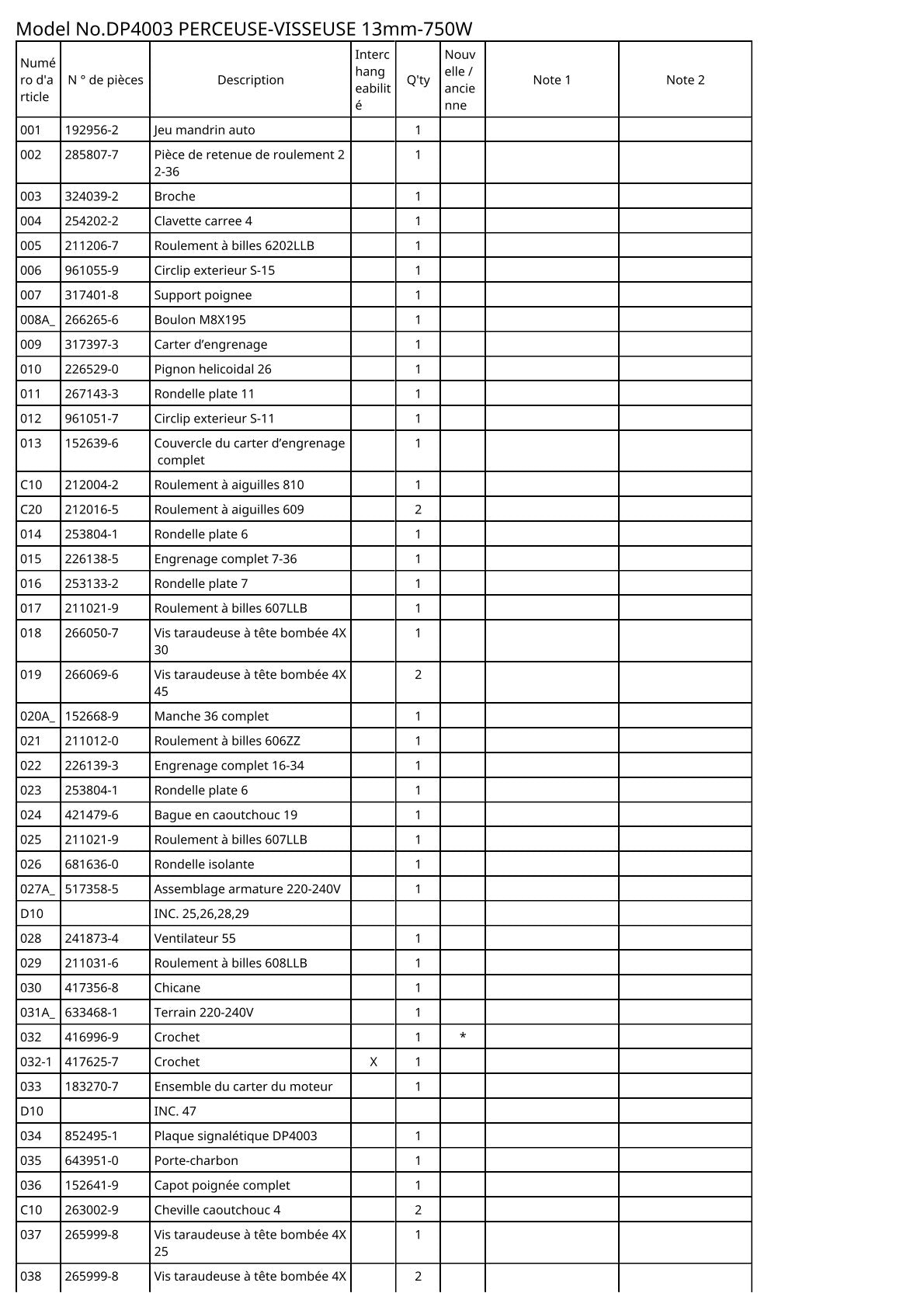 Pièces détachées perceuse Makita DP4003