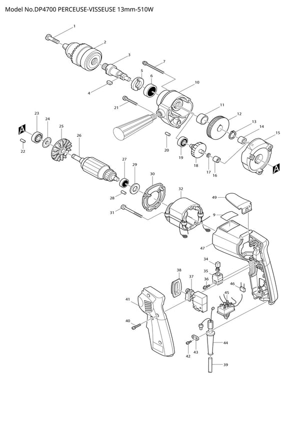 Pièces détachées perceuse Makita DP4700