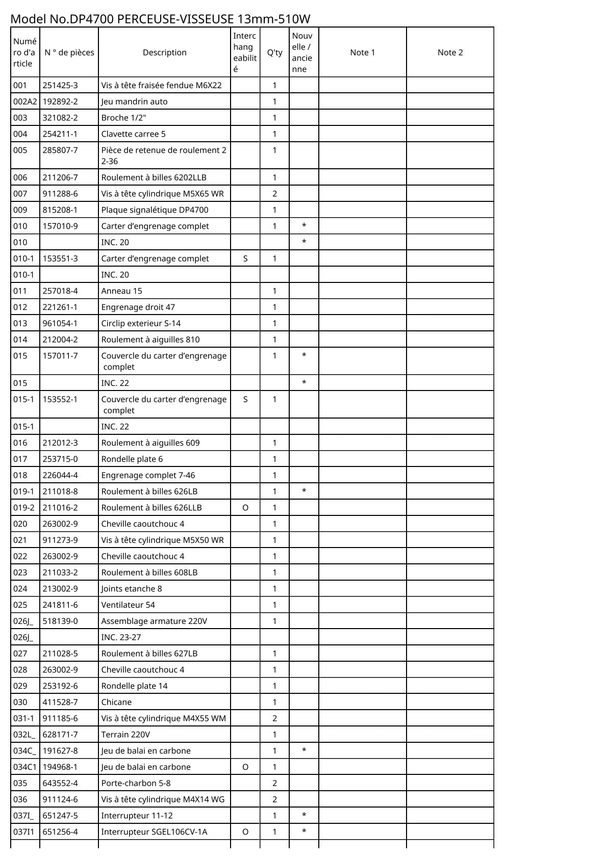 Pièces détachées perceuse Makita DP4700