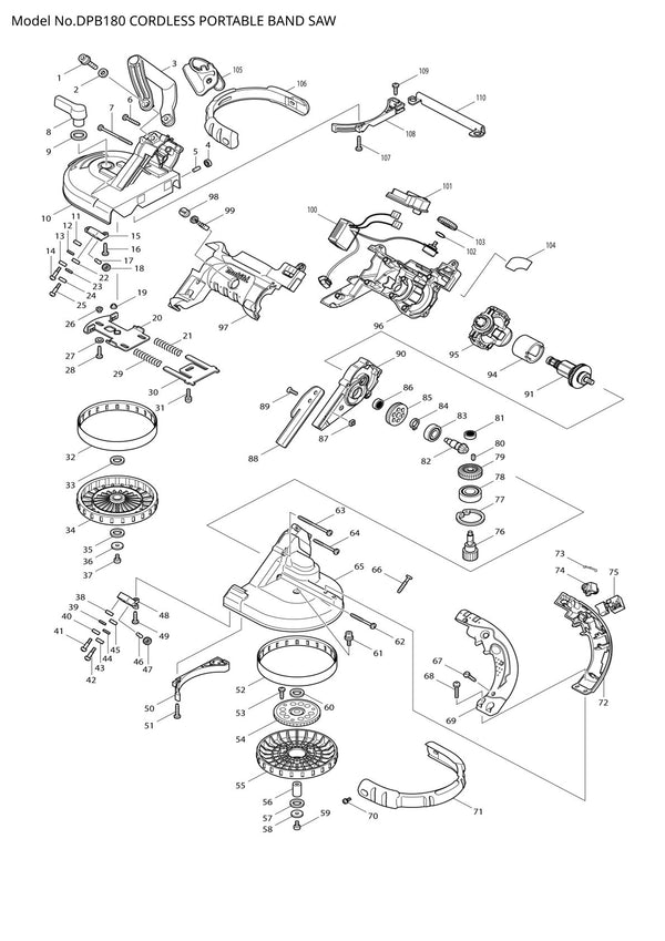 Pièces détachées scie à ruban sans fil Makita DPB180
