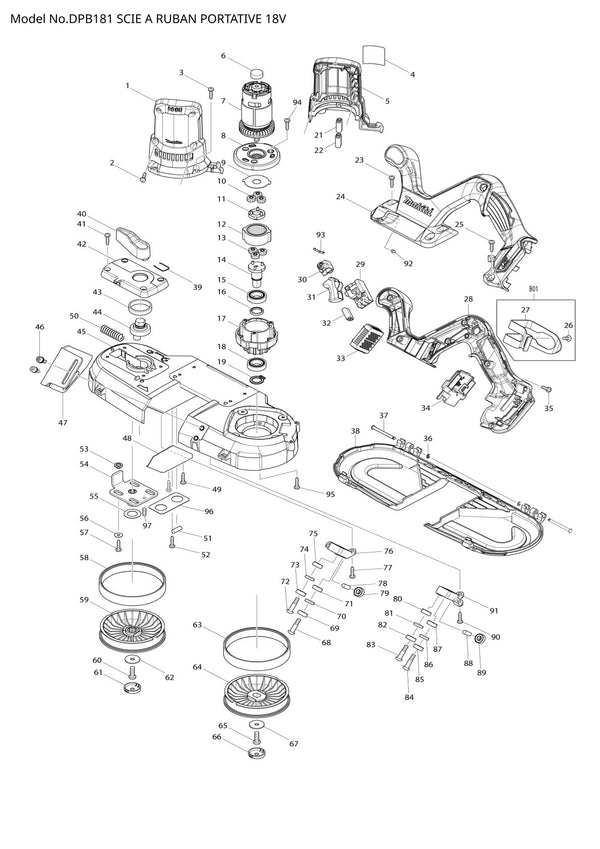 Pièces détachées scie à ruban sans fil Makita DPB181