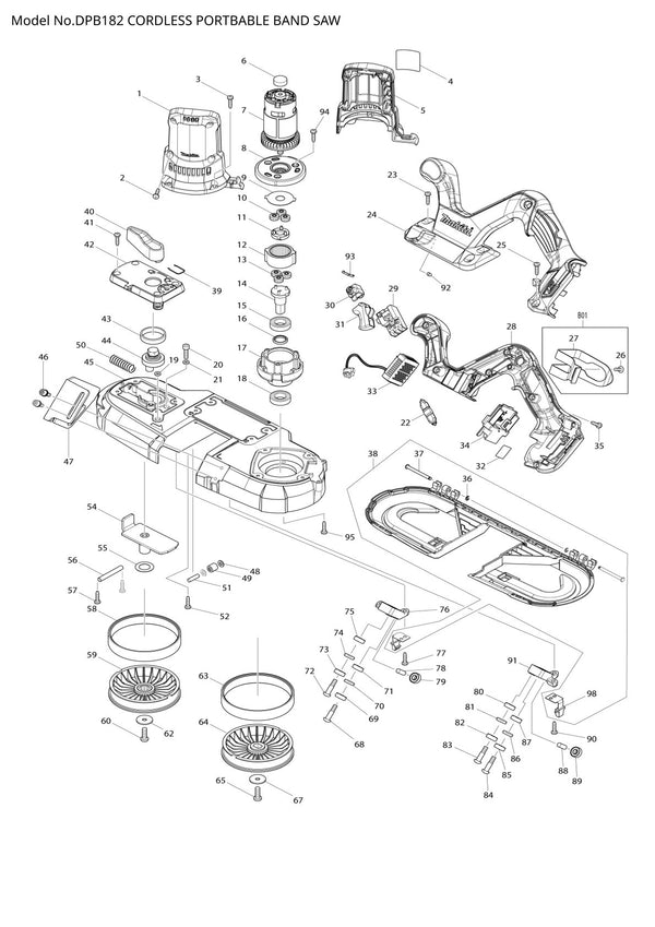 Pièces détachées scie à ruban sans fil Makita DPB182