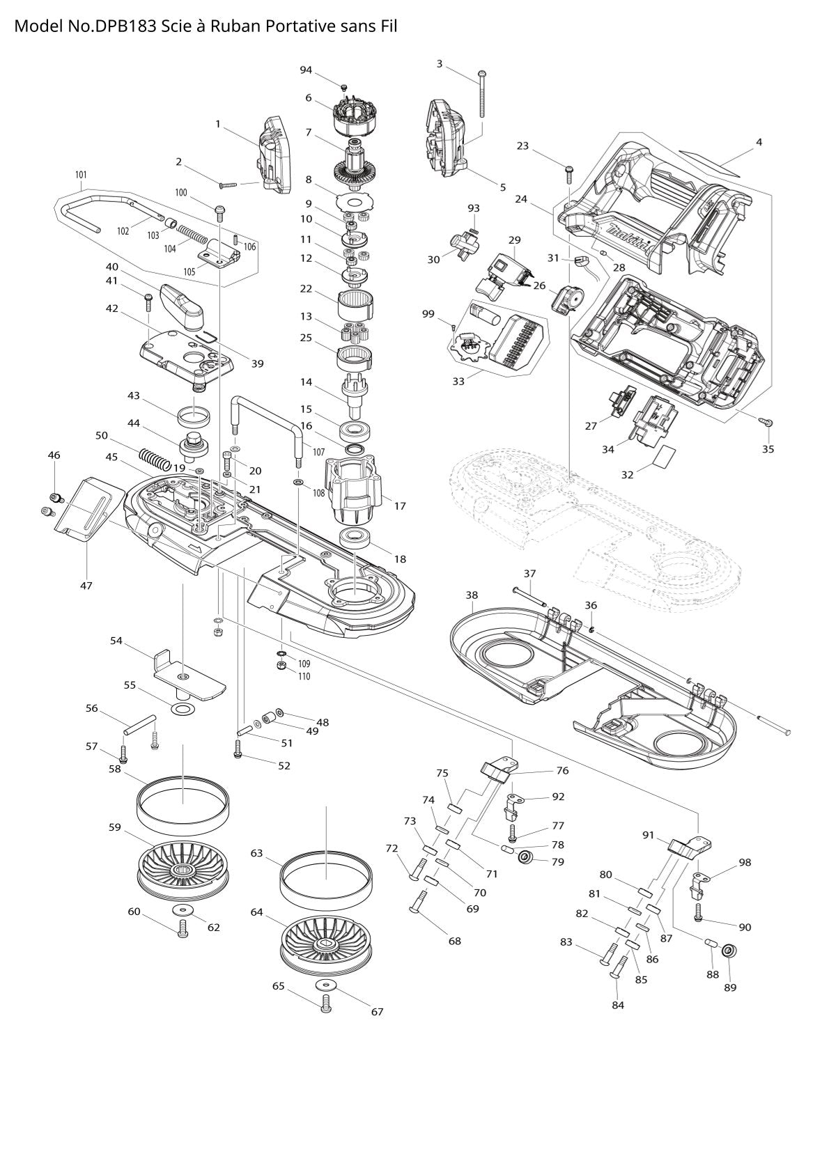 Pièces détachées scie à ruban sans fil Makita DPB183