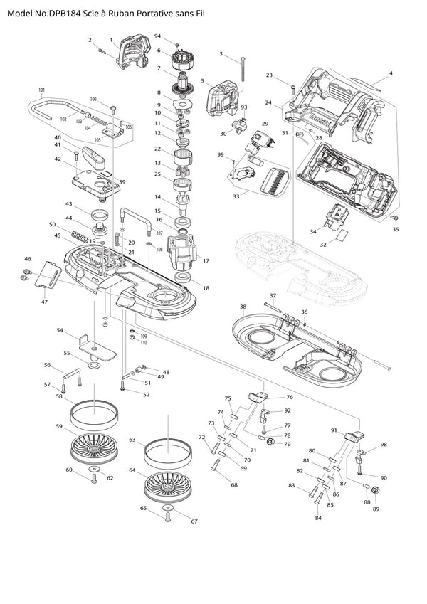 Pièces détachées scie à ruban sans fil Makita DPB184