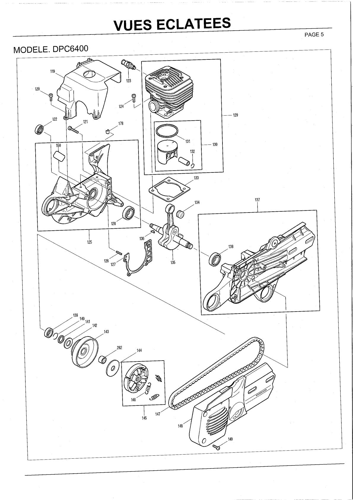 Pièces détachées tronçonneuse thermique Makita DPC6400