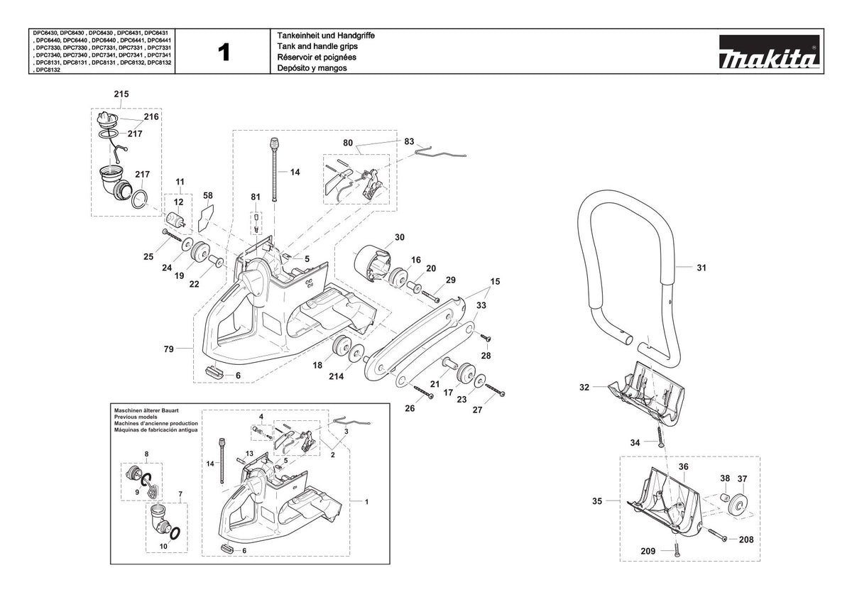 Pièces détachées tronçonneuse thermique Makita DPC6431