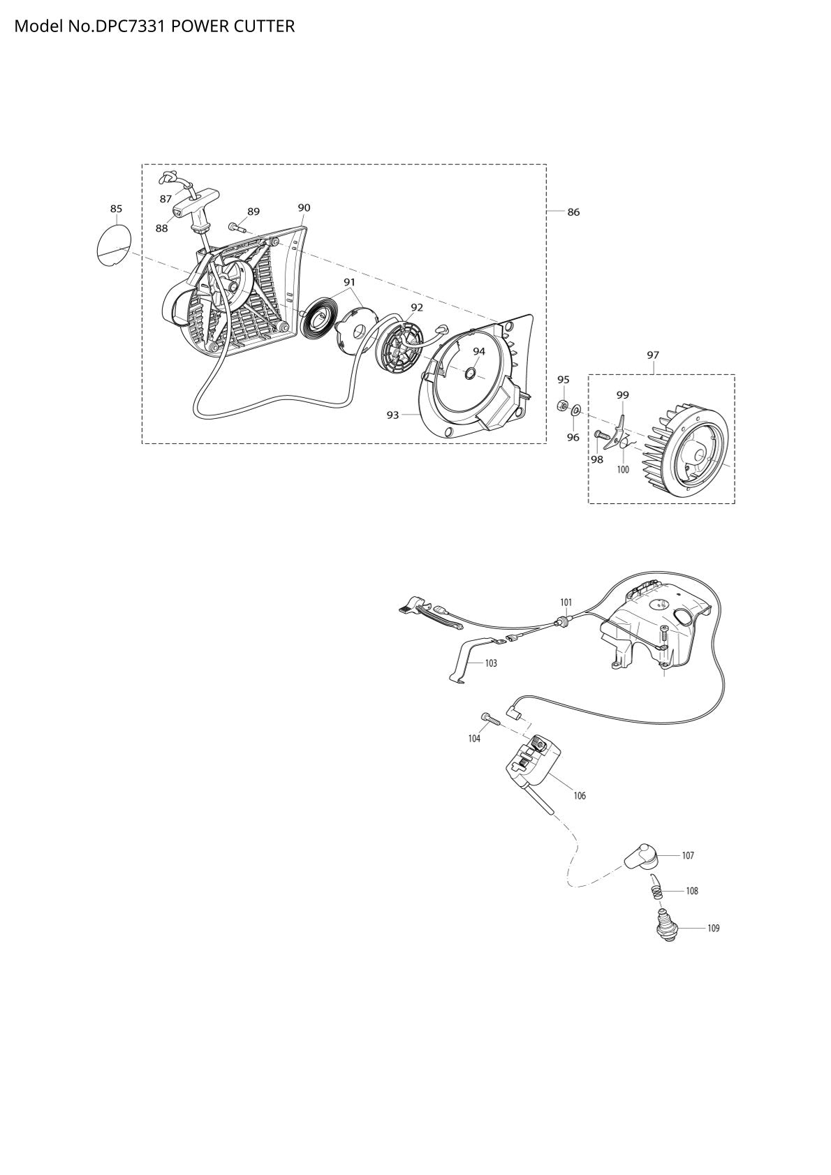 Pièces détachées tronçonneuse thermique Makita DPC7311
