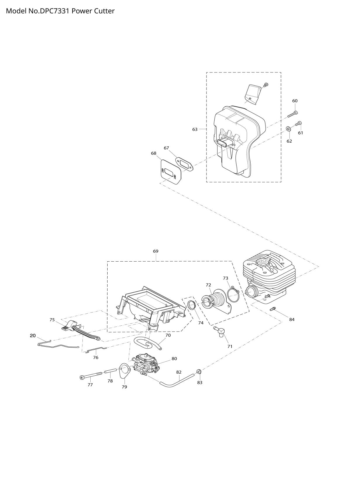 Pièces détachées tronçonneuse thermique Makita DPC7331