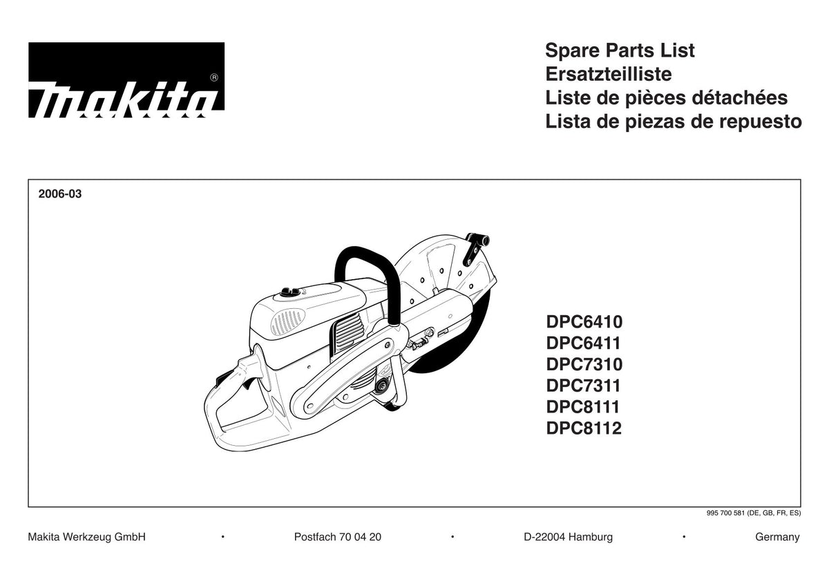 Pièces détachées tronçonneuse thermique Makita DPC8112