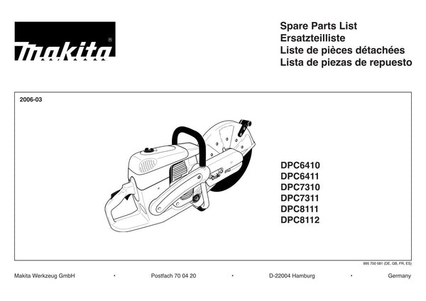 Pièces détachées tronçonneuse thermique Makita DPC8112