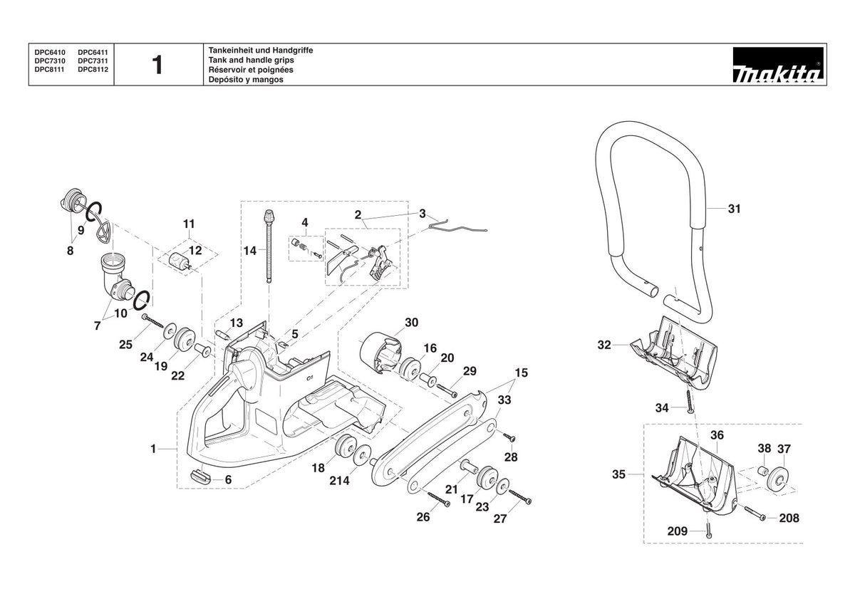 Pièces détachées tronçonneuse thermique Makita DPC8112
