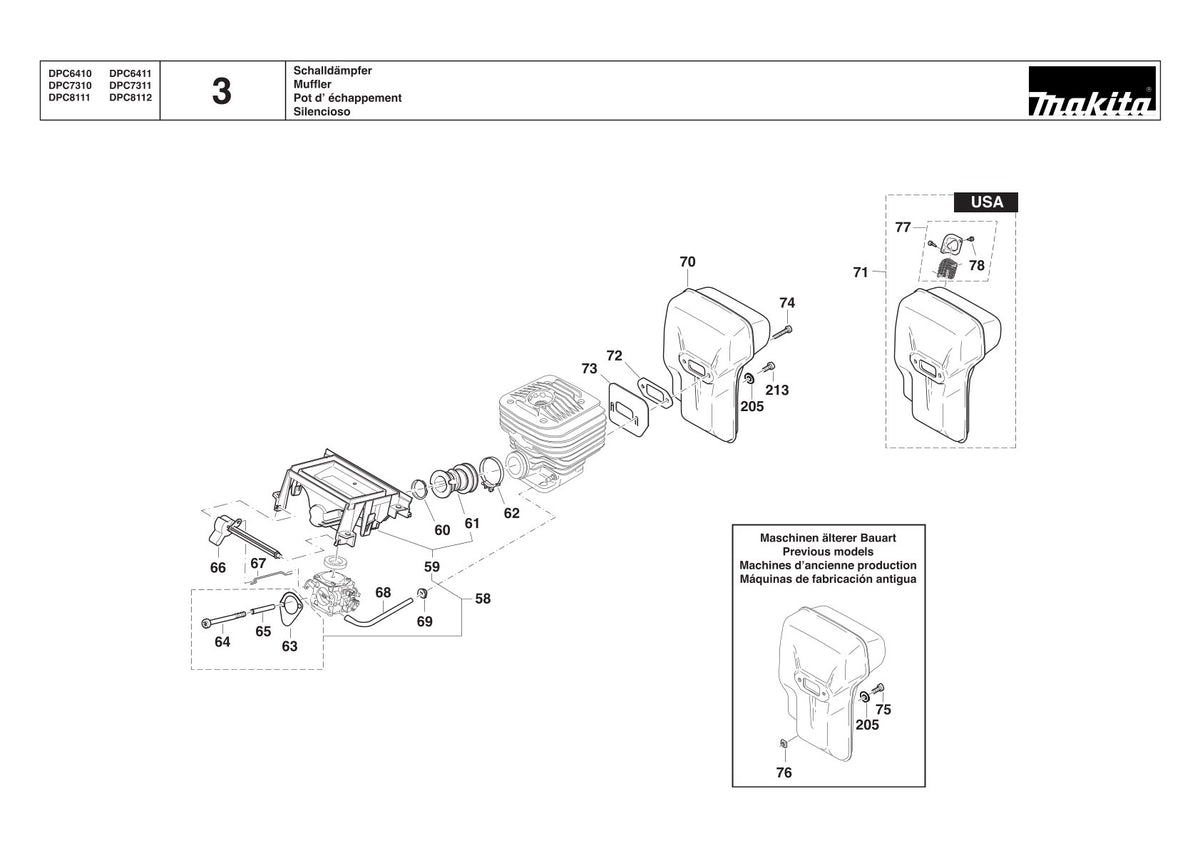 Pièces détachées tronçonneuse thermique Makita DPC8112