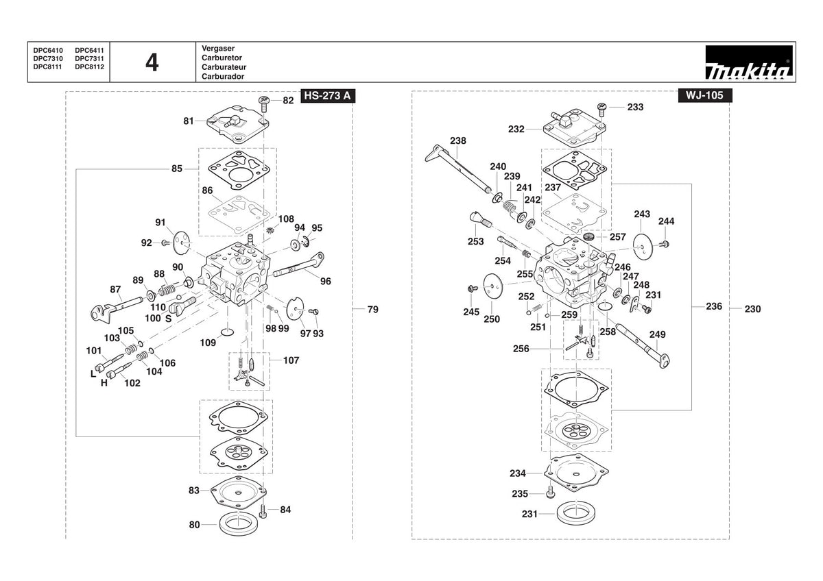 Pièces détachées tronçonneuse thermique Makita DPC8112
