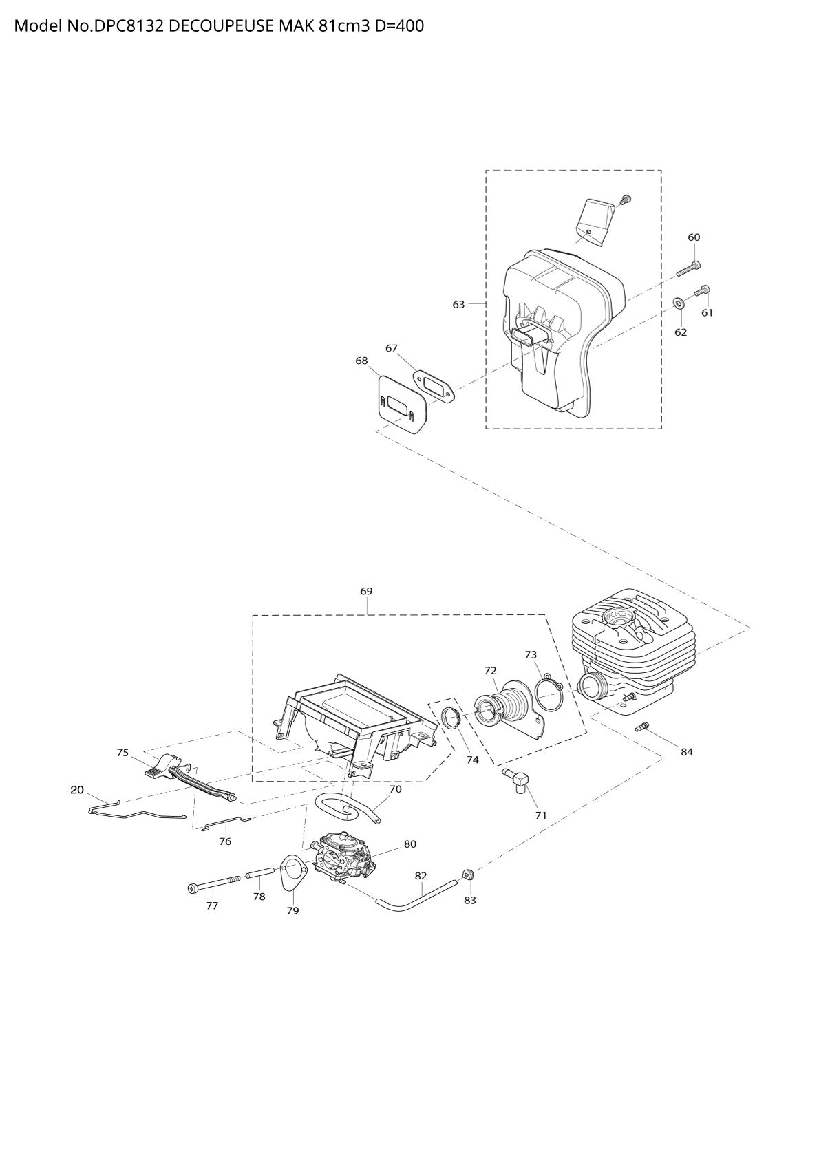 Pièces détachées tronçonneuse thermique Makita DPC8132