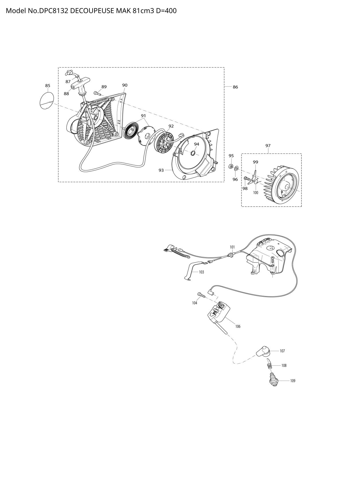 Pièces détachées tronçonneuse thermique Makita DPC8132