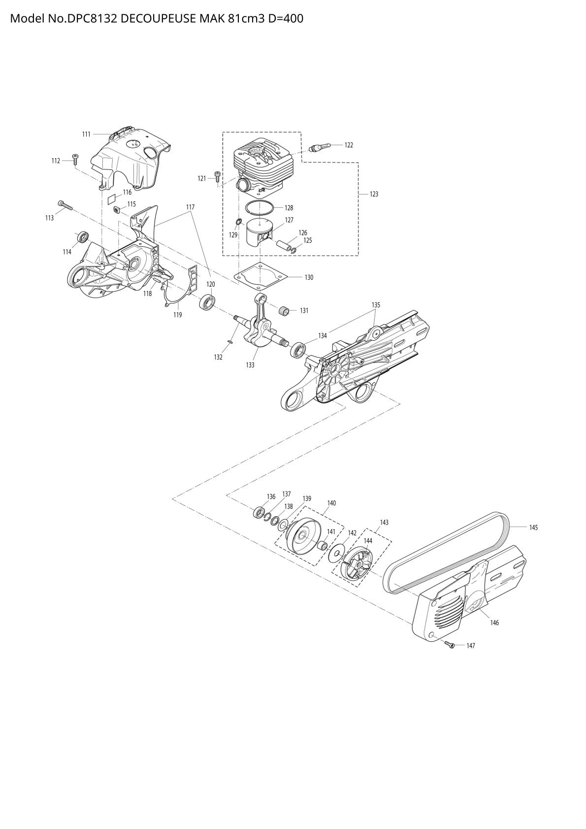Pièces détachées tronçonneuse thermique Makita DPC8132