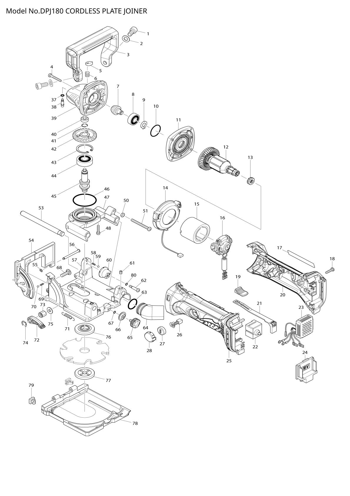 Pièces détachées fraiseuse à lamelles sans fil Makita DPJ180