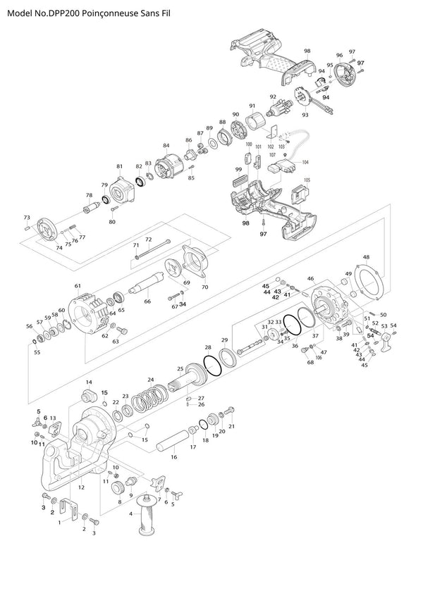 Pièces détachées poinçonneuse sans fil Makita DPP200
