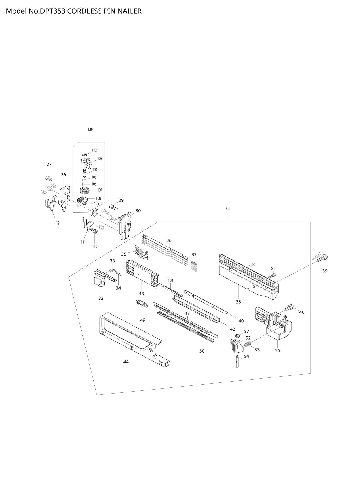 Pièces détachées cloueur sans fil Makita DPT353