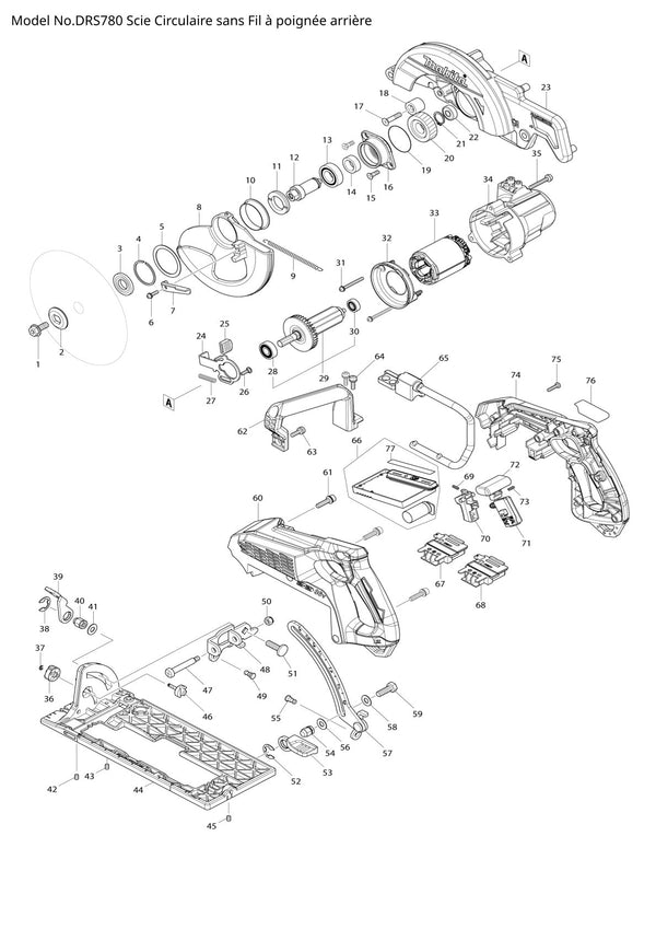 Pièces détachées scie circulaire sans fil Makita DRS780