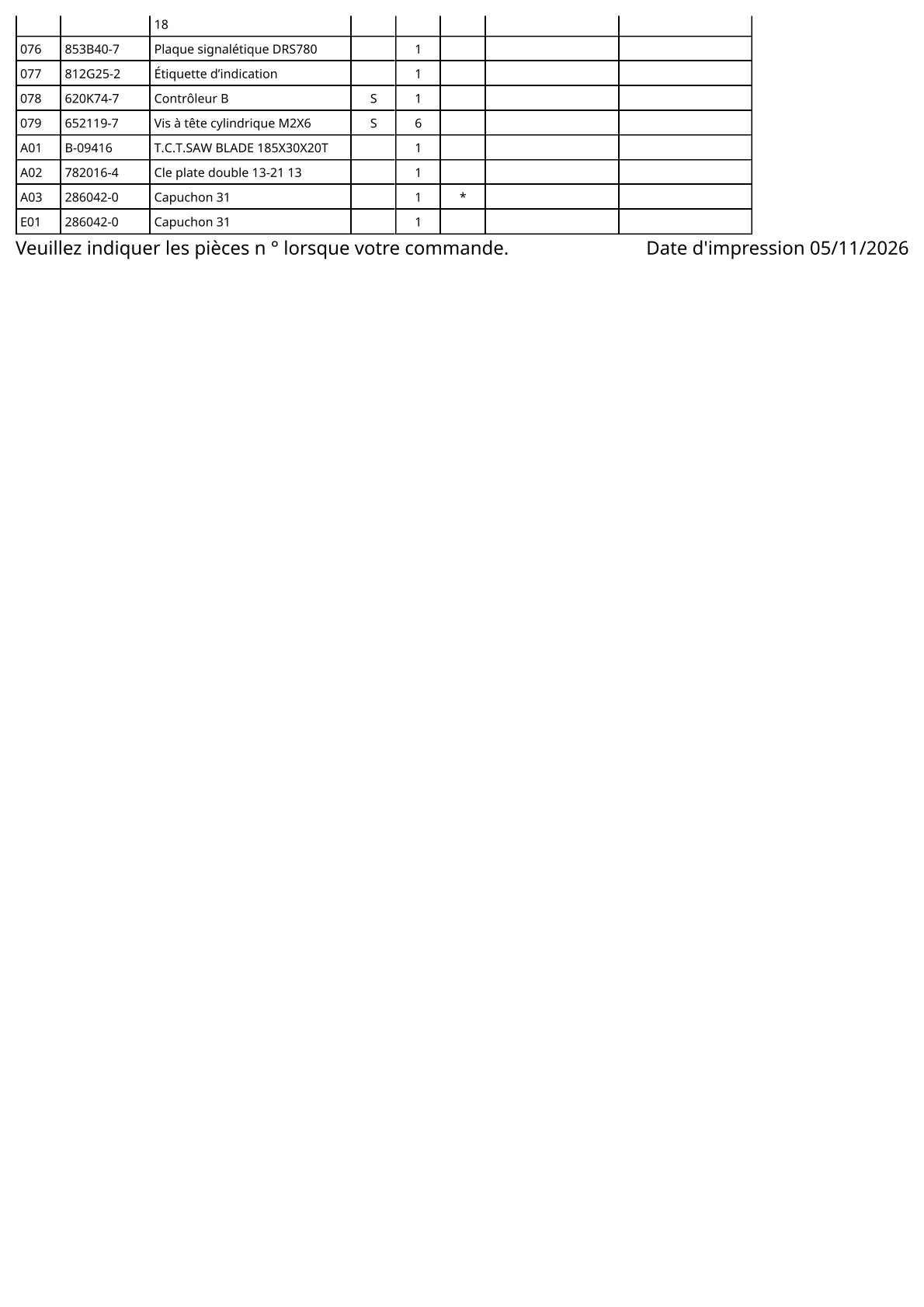Pièces détachées scie circulaire sans fil Makita DRS780