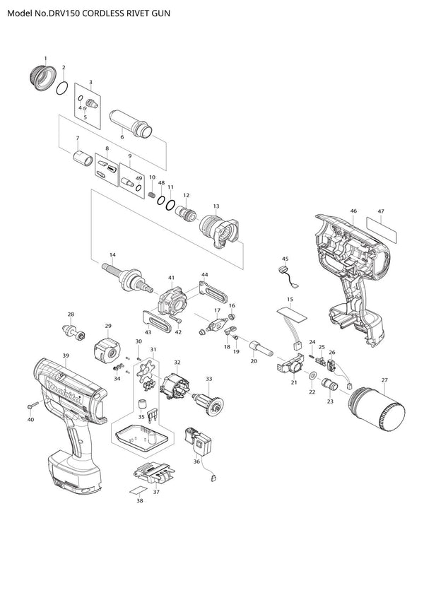 Pièces détachées riveteuse sans fil Makita DRV150