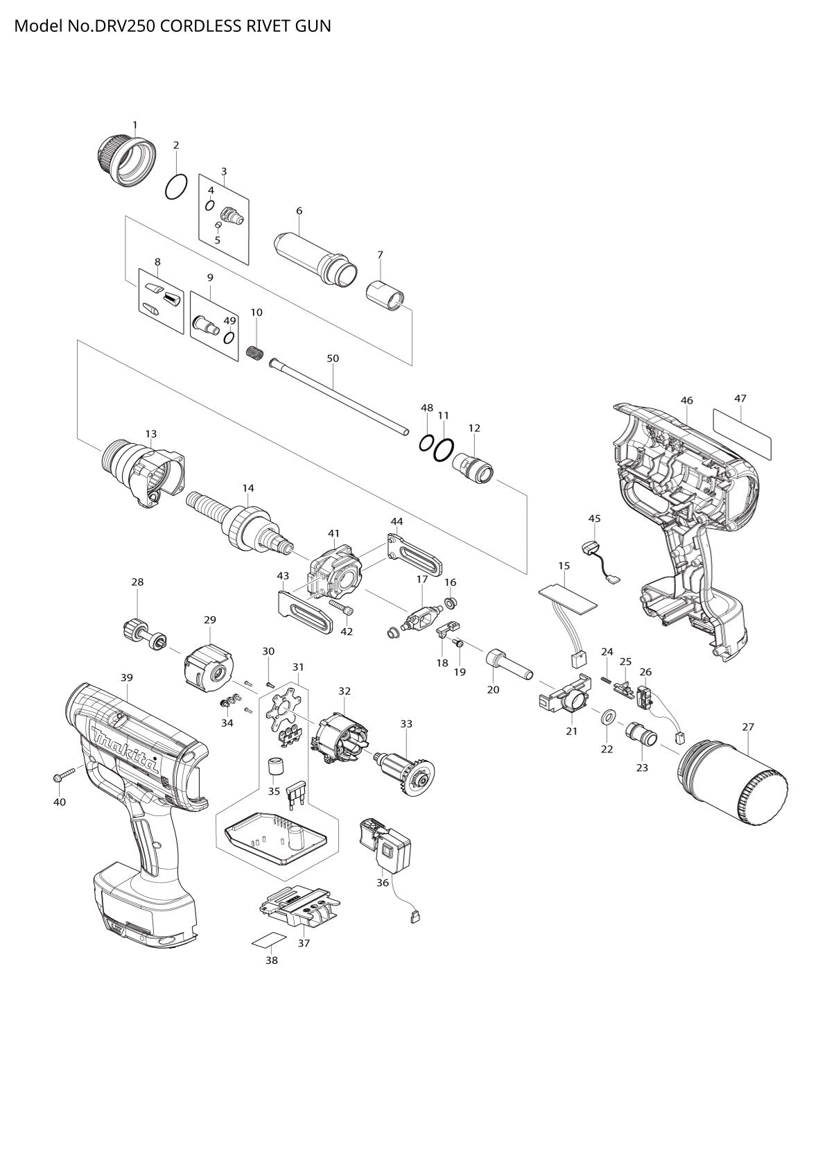 Pièces détachées riveteuse sans fil Makita DRV250