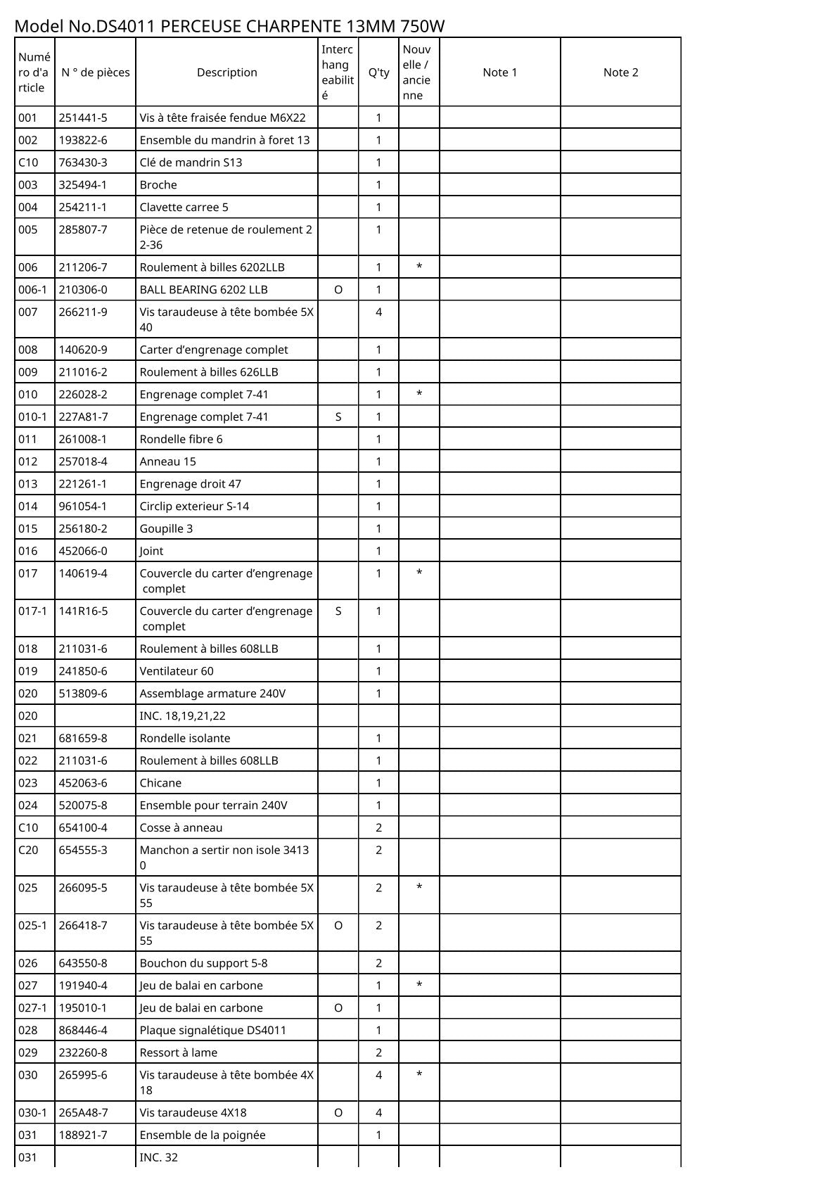 Pièces détachées perceuse Makita DS4011
