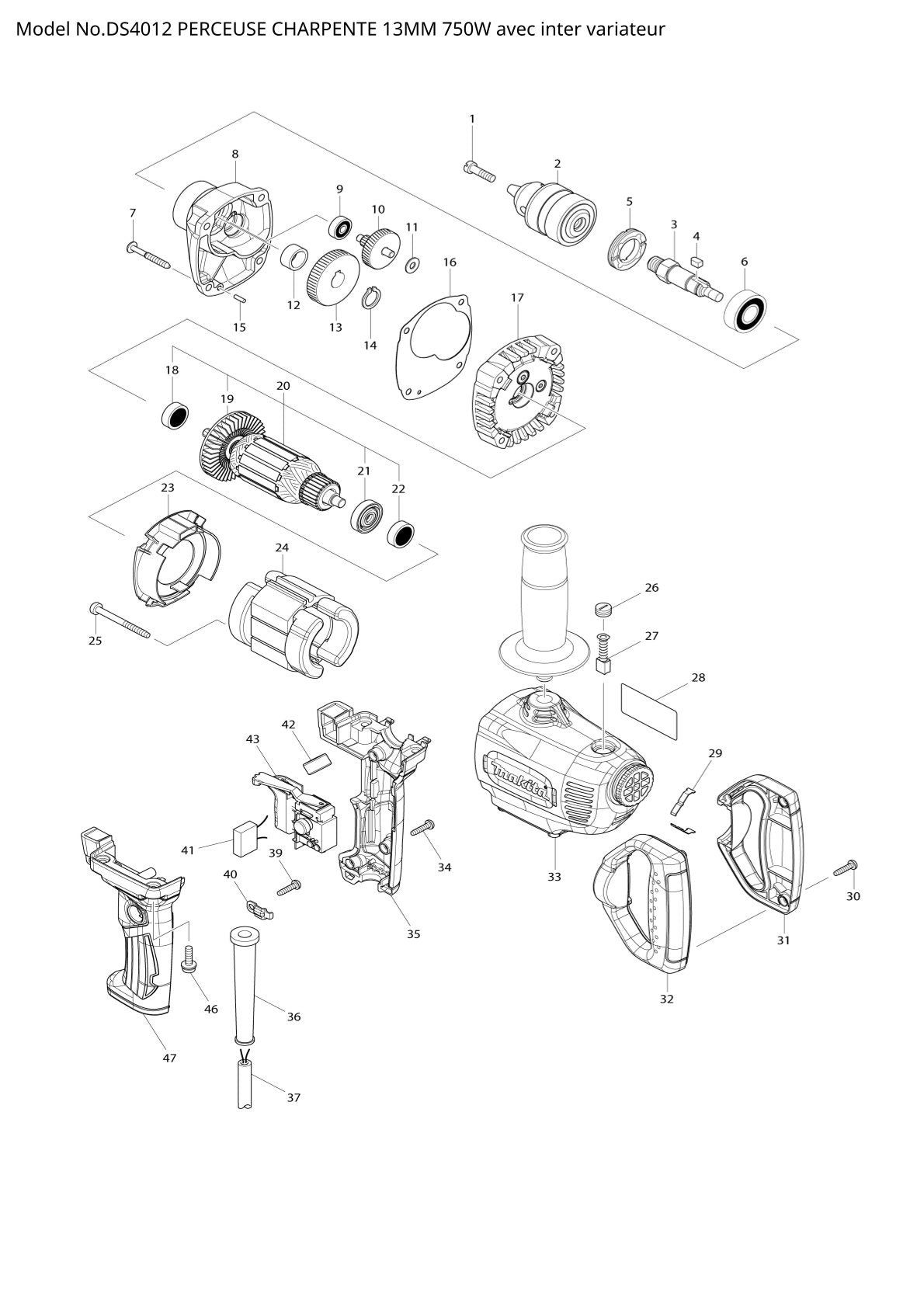 Pièces détachées perceuse Makita DS4012