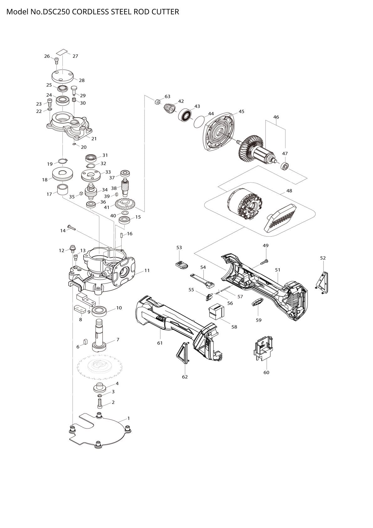 Pièces détachées coupe-tige sans fil Makita DSC250