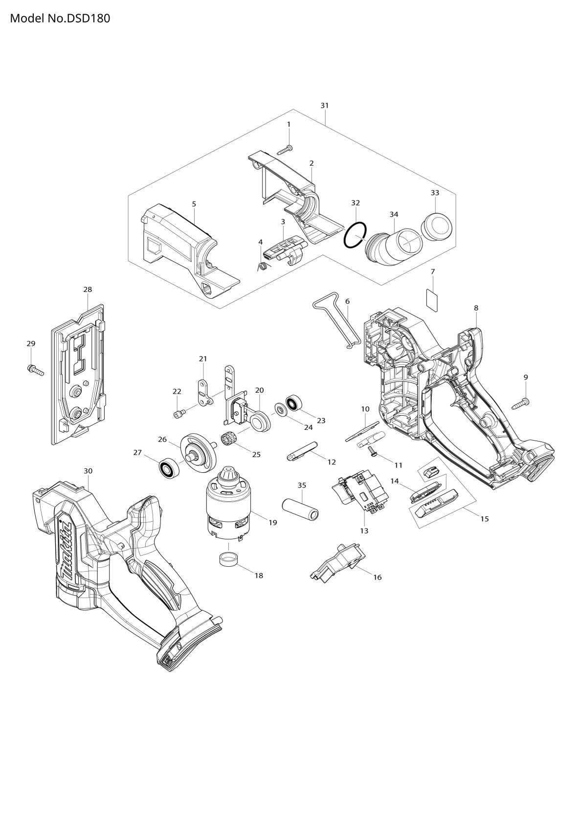 Pièces détachées scie à cloison sans fil Makita DSD180