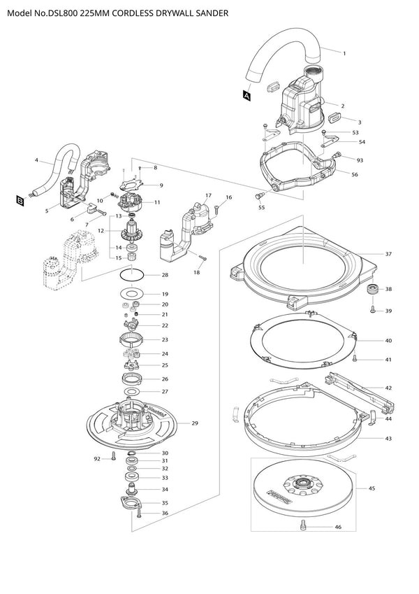 Pièces détachées ponceuse à plâtre sans fil Makita DSL800