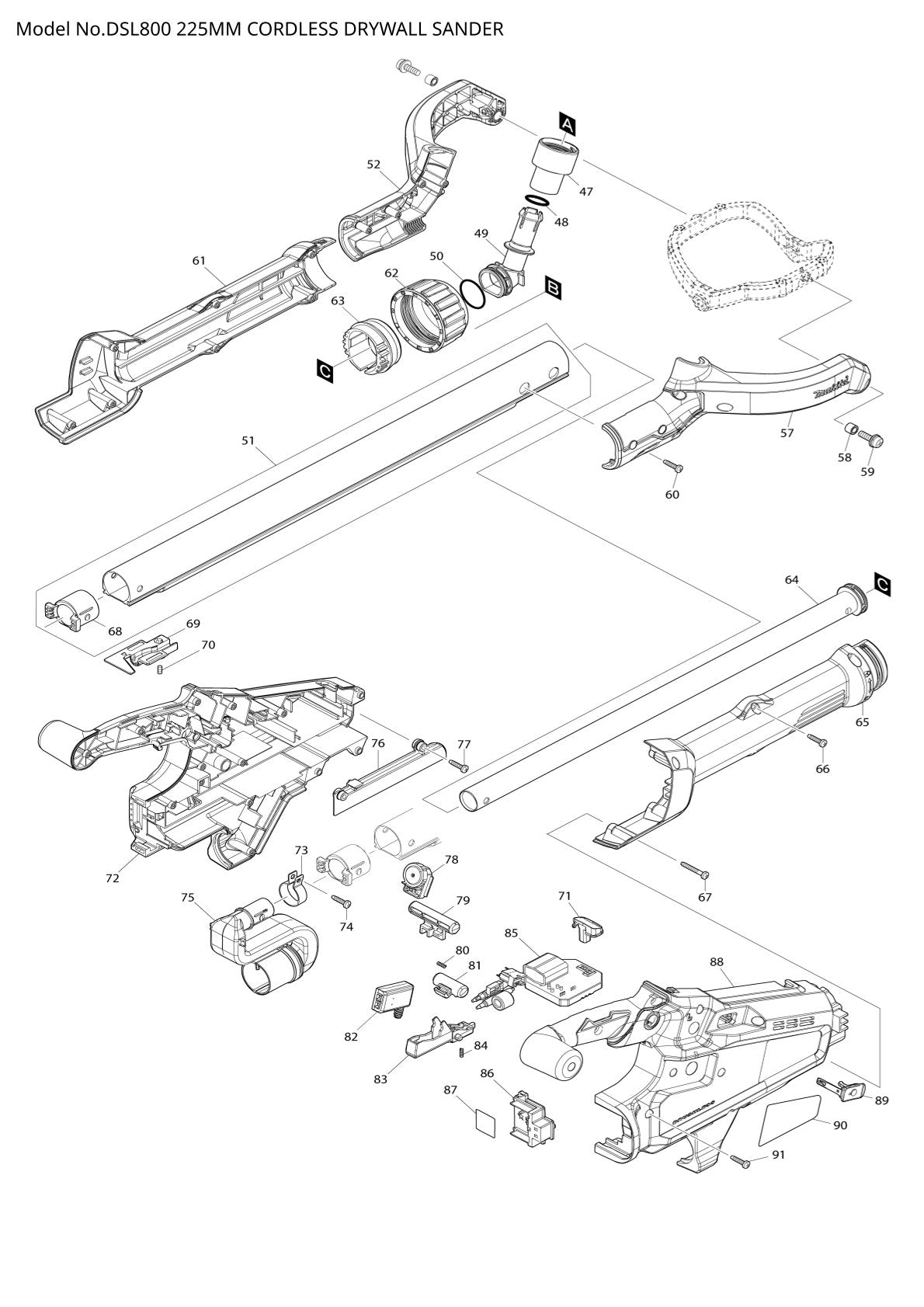 Pièces détachées ponceuse à plâtre sans fil Makita DSL800