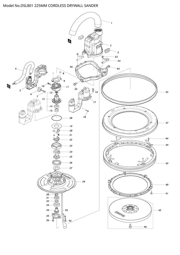 Pièces détachées ponceuse à plâtre sans fil Makita DSL801
